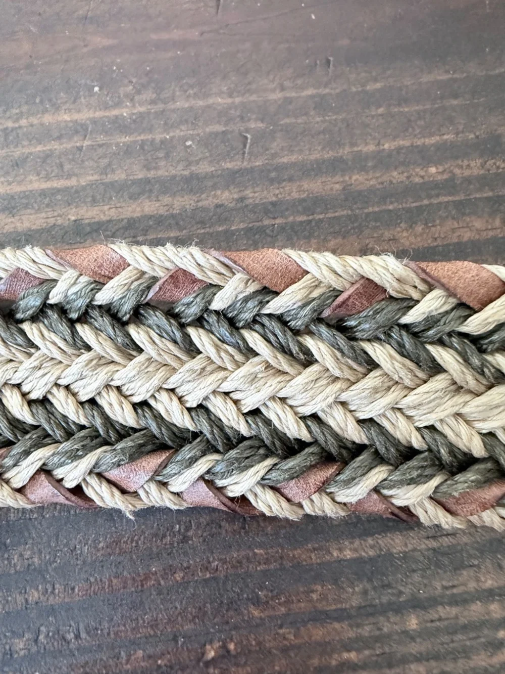 Torino Leather Co Chevron Weave Belt Olive Tan Brown Size 46 Made in USA